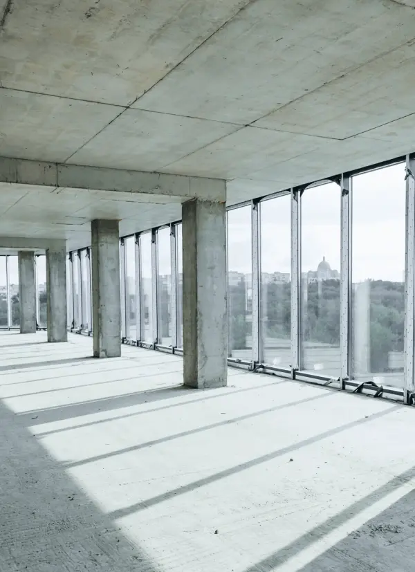 indoors in the unfinished building