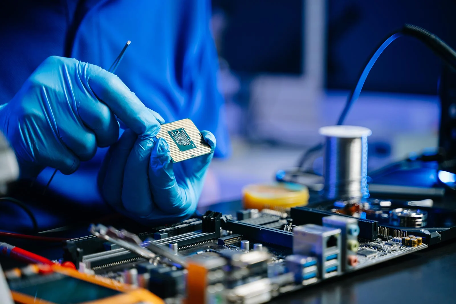 technician with gloves installs