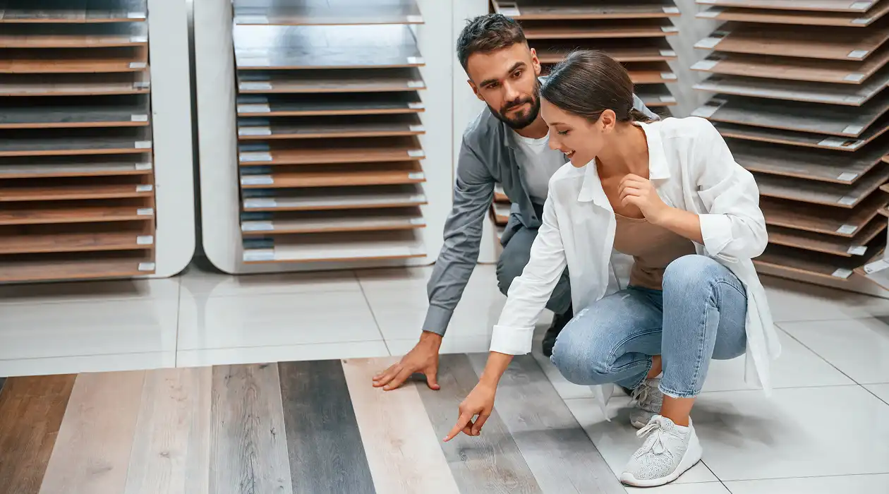 sitting and choosing parquet woman and man