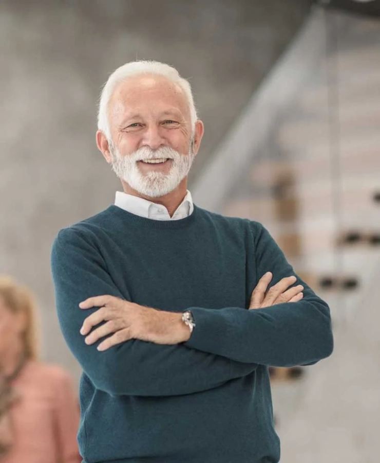 old man wearing navy