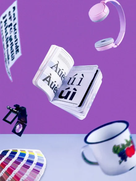 levitating typography designer workspace