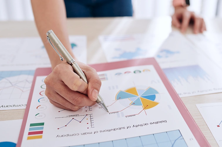 businesswoman analyzing reports