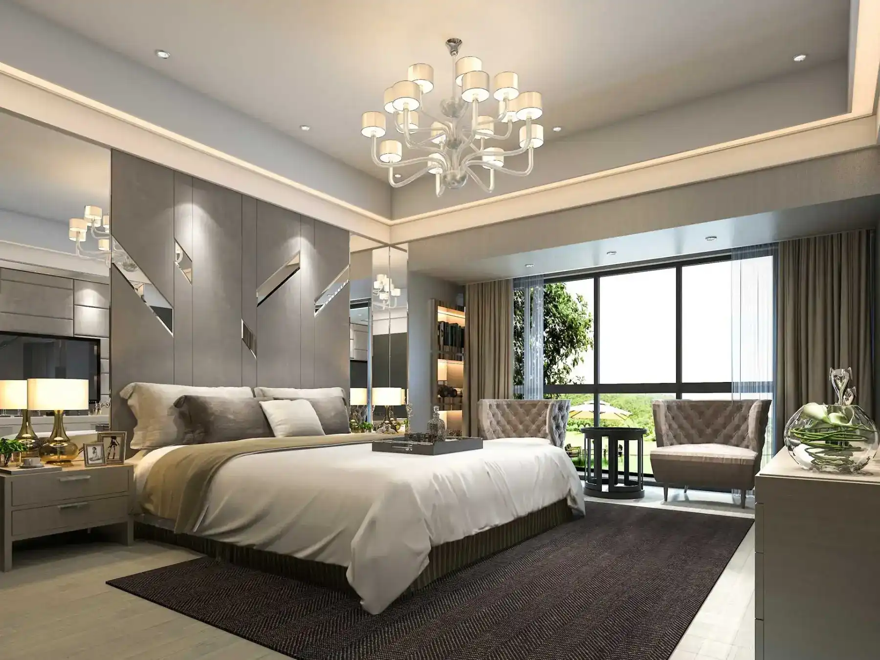rendering luxury modern bedroom suite