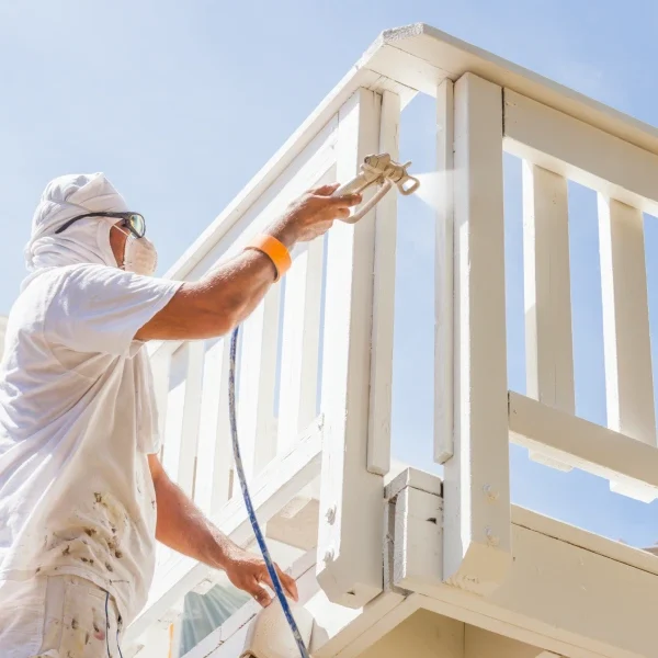 Man painting fence