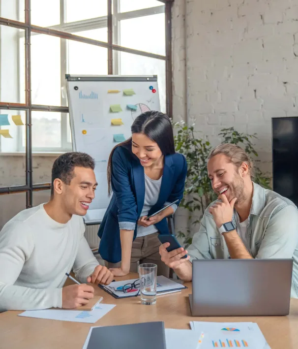 multiracial business people discuss