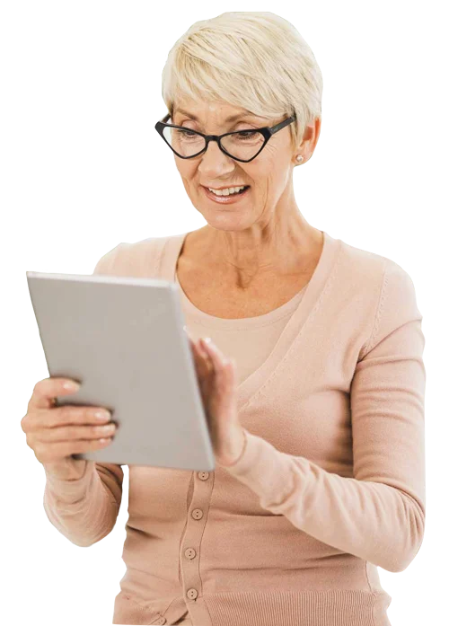 senior woman play tablet device