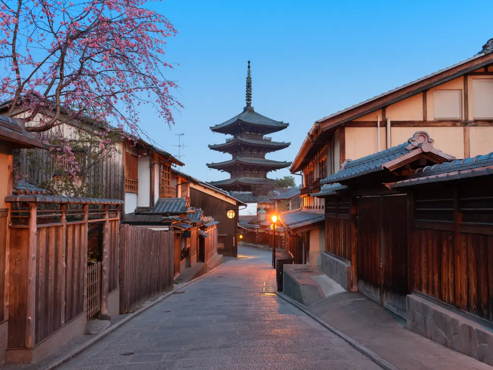 kyoto japan pagoda and street